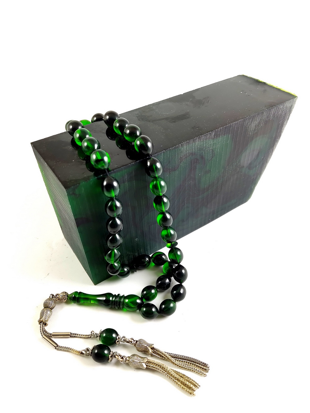 Yeşil Siyah Ateş Kehribar Tesbih Hammaddesi